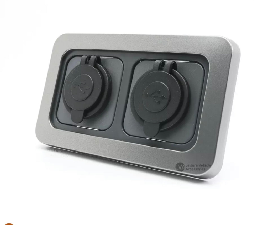 Gun Metal Grey C-Line Double USB Charging Socket 12v 24v Motorhome Boat Camper